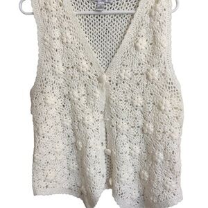 Amanda Smith Crochet Vest Cream Boho Cottagecore Button Front Size Small vintage